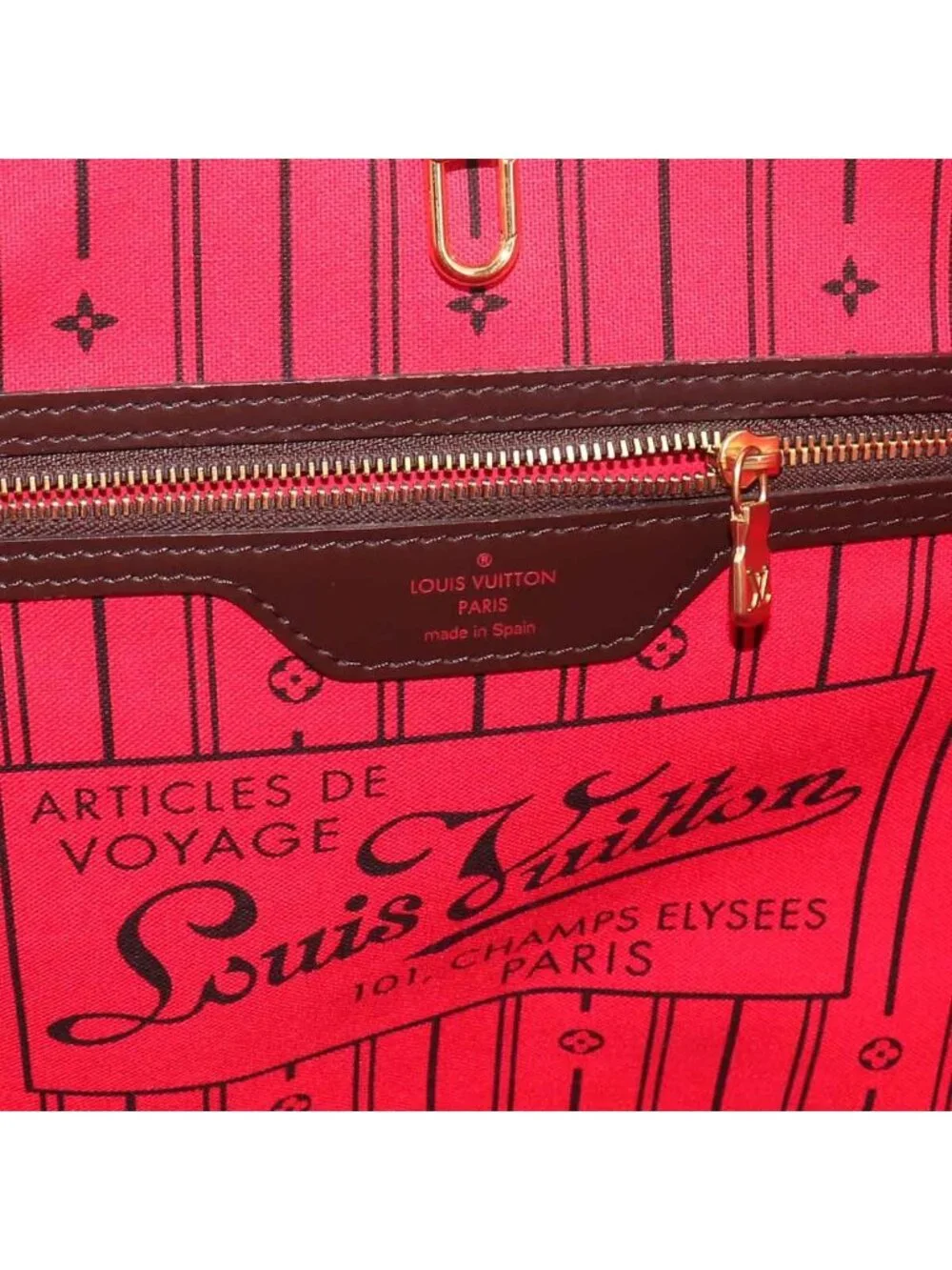 Louis Vuitton Damier Neverfull MM Tote Ebene Cerise Brown
